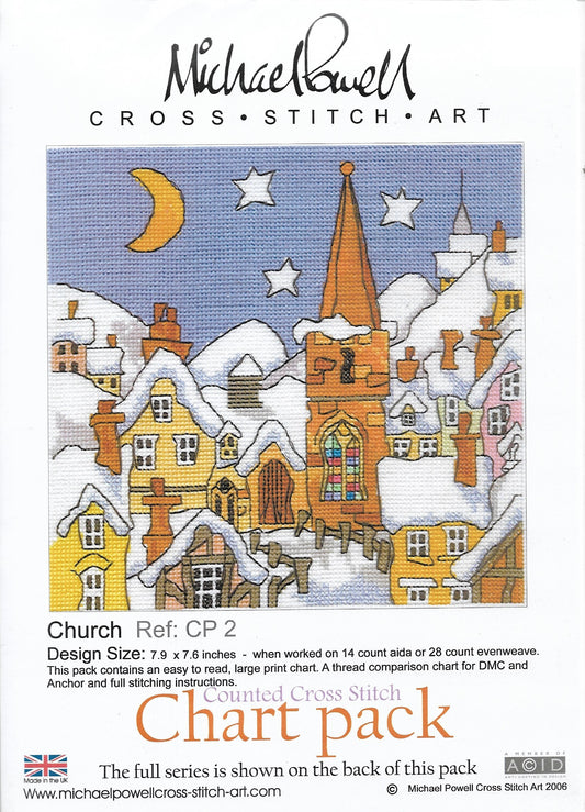 Michael Powell Church christmas cross stitch pattern