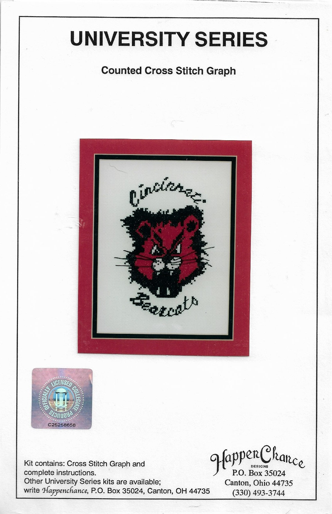 Happen Chance Cincinnati Bearcats University Series cross stitch pattern