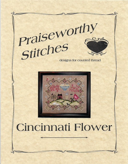 Praiseworthy Cincinnati Flower cross stitch sewing box pattern