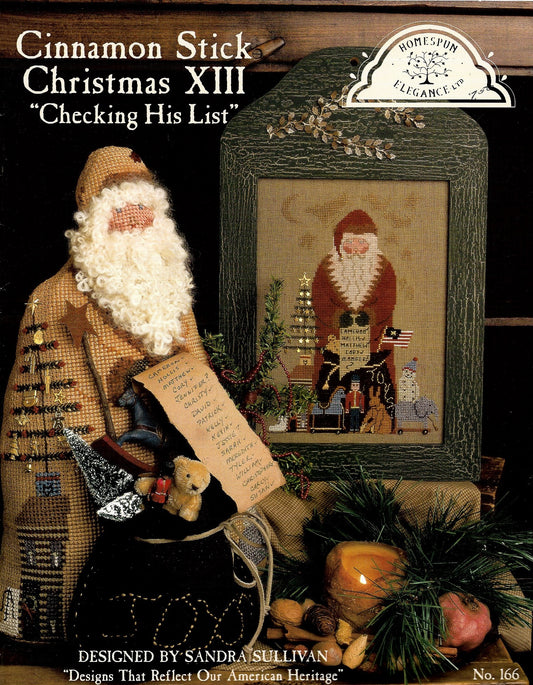 Homespun Elegance Checking His List Cinnamon Stick Stocking I christmas cross stitch pattern