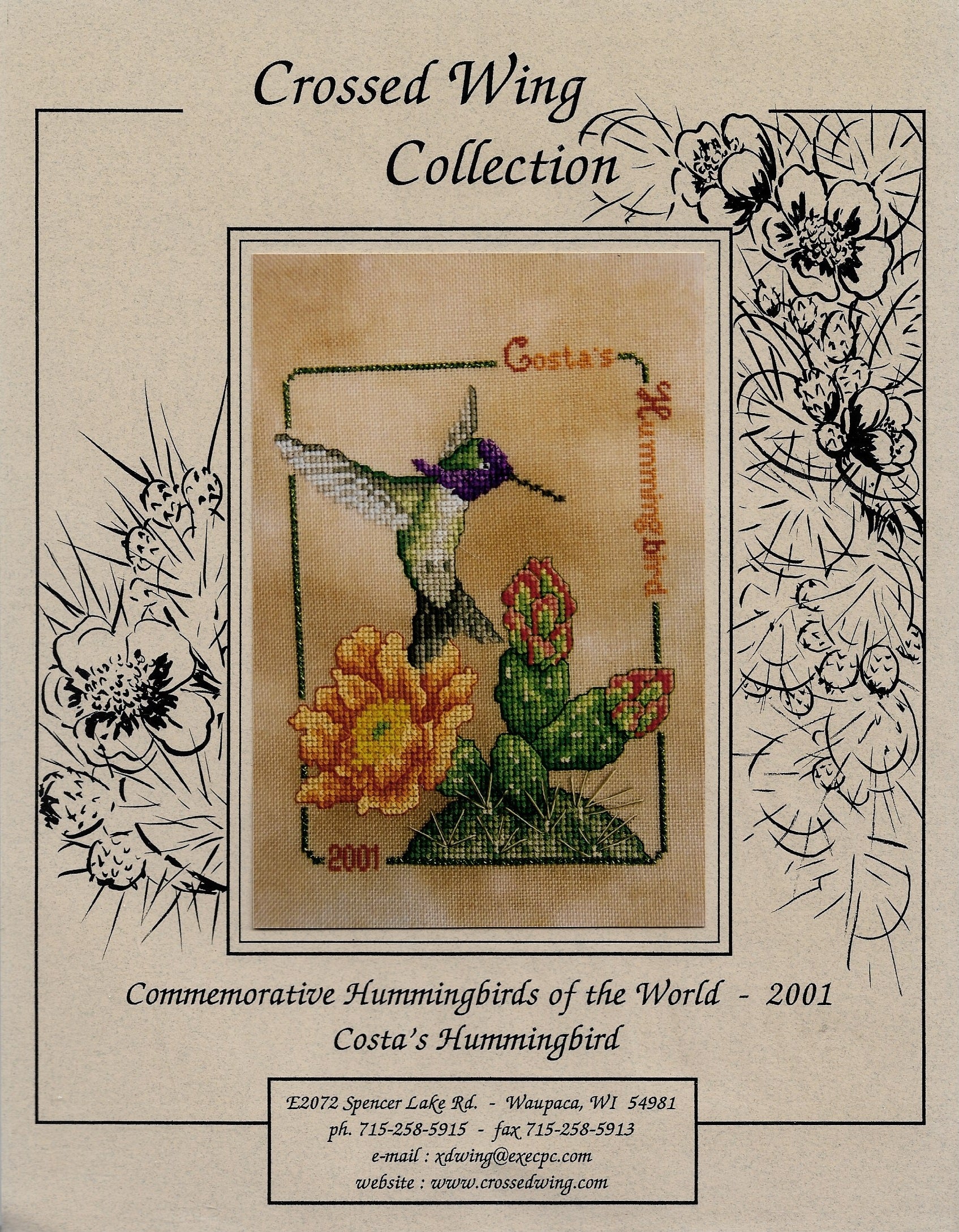 Crossed Wing collection Costa's Hummingbird 2001 cross stitch pattern