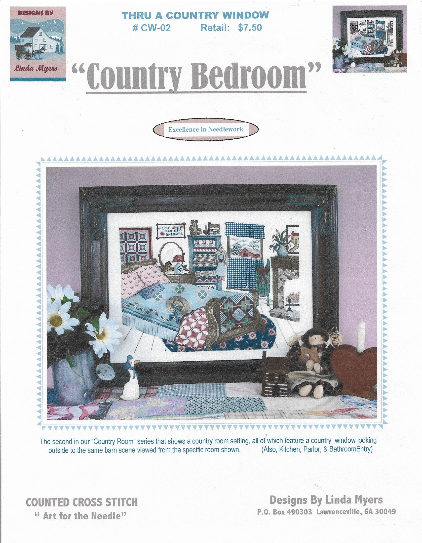 Linda Myers Country Bedroom CW-02 amish quilt cross stitch pattern