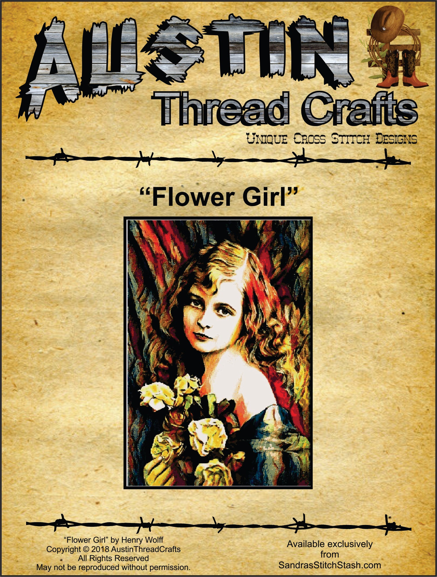 Austin Thread Crafts Flower Girl cross stitch pattern