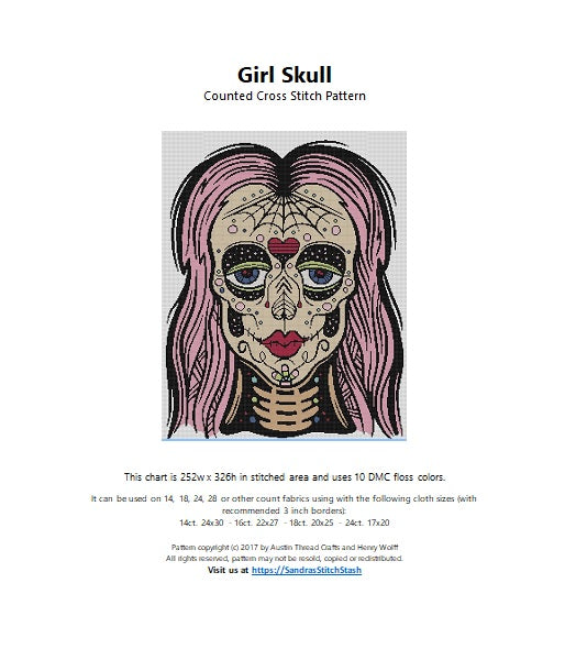 Austin Thread Crafts Girl Skull cross stitch pattern