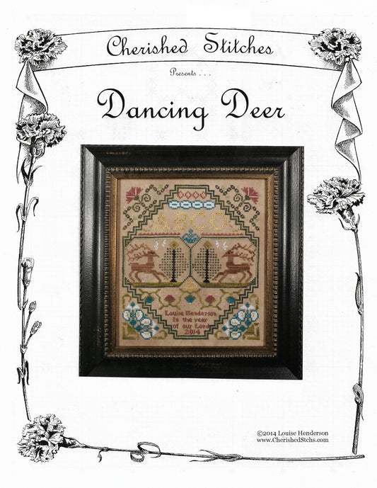 Cherished Stitches Dancing Deer cross stitch sampler pattern