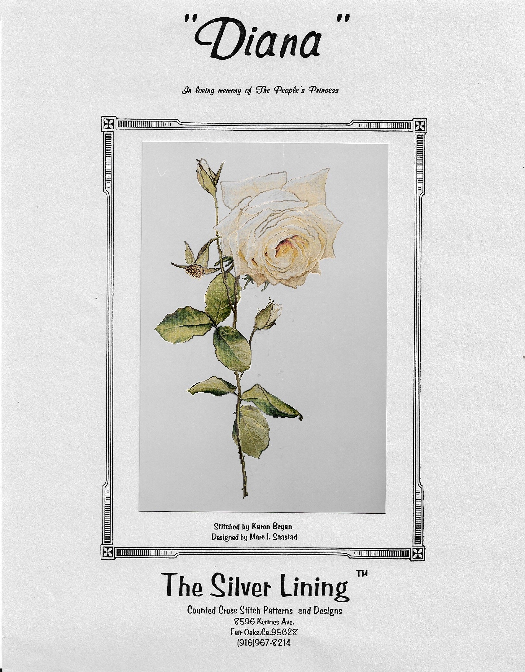 Silver Lining Diana rose cross stitch pattern