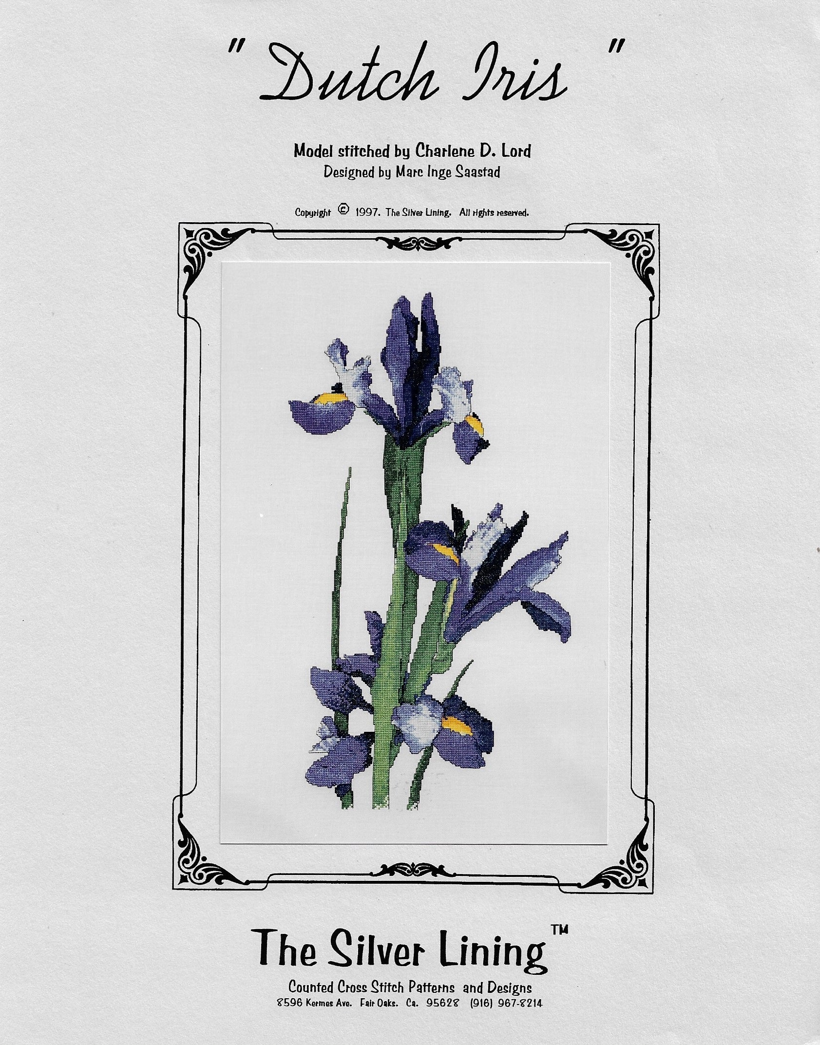 Silver Lining Dutch iris flower cross stitch pattern