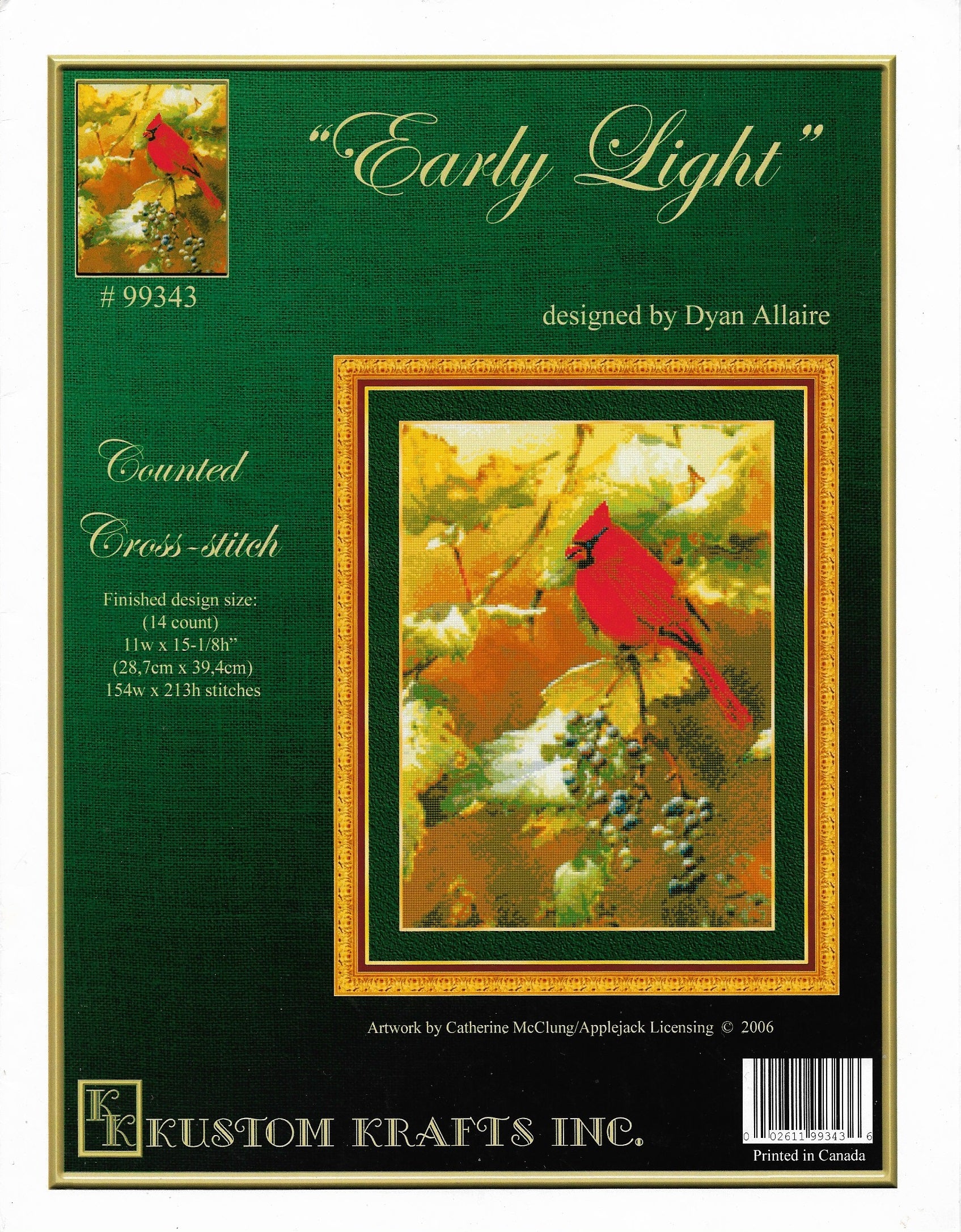 Kustom Kraft Early Light Cardinal 99343 cross stitch pattern