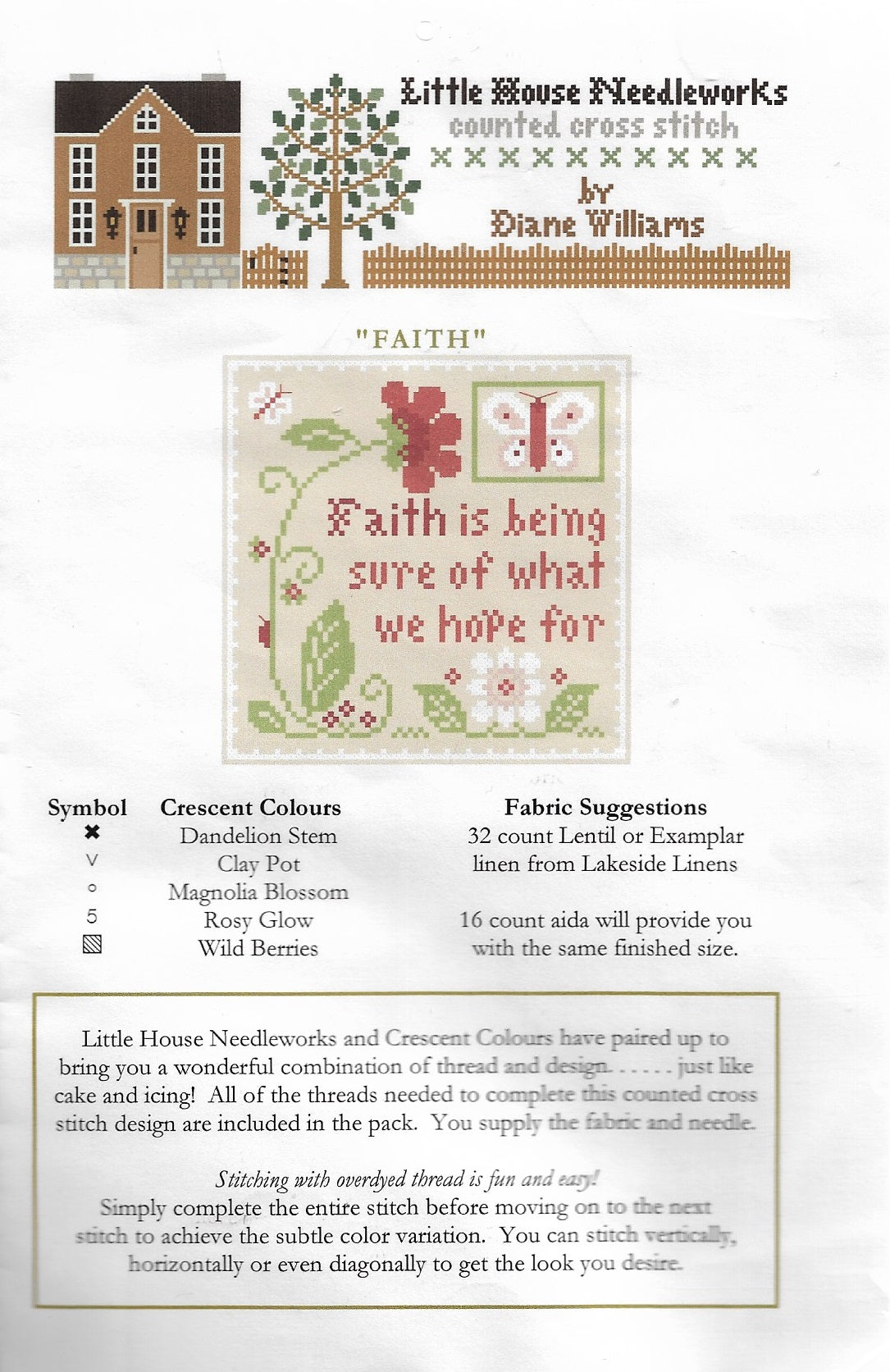 Little House Needleworks Faith cross stitch pattern