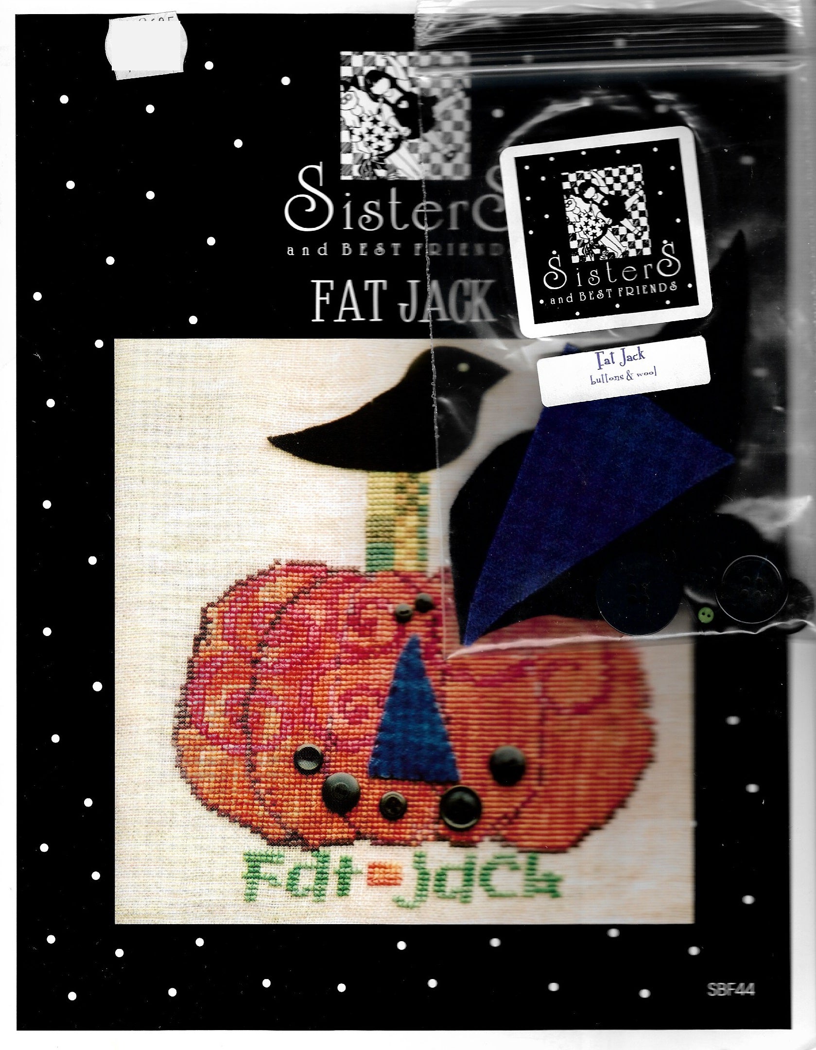 Sisters and best friends Fat Jack pumpkin cross stitch pattern