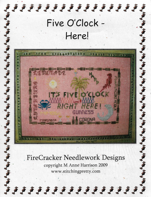 FireCracker Needlework Designs Five O'Clock - Here cross stitch pattern