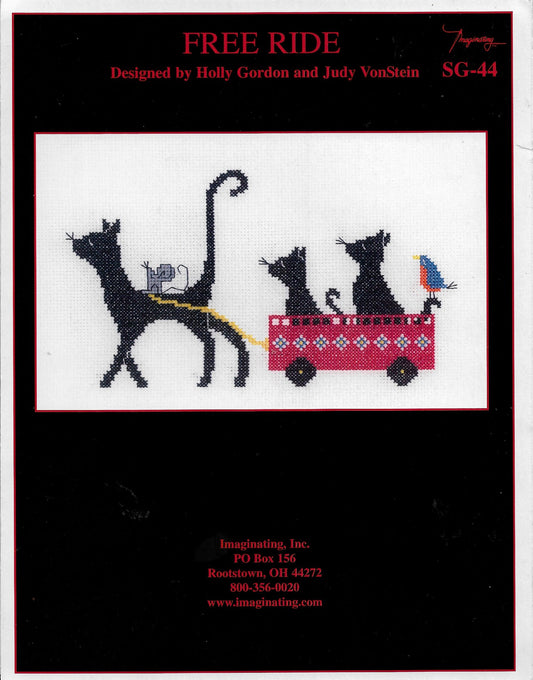 Imaginating Free Ride cat cross stitch pattern