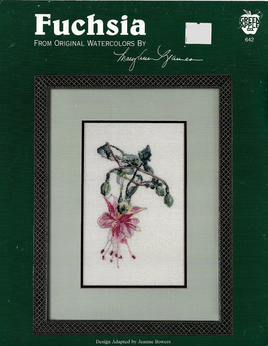 Green Apple Fuchsia flower cross stitch pattern