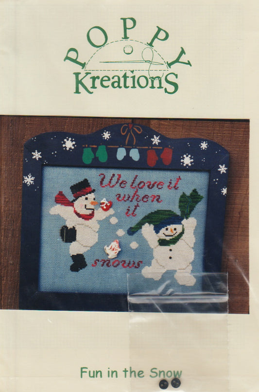 Poppy Kreations Fun In The Snow snowman cross stitch pattern