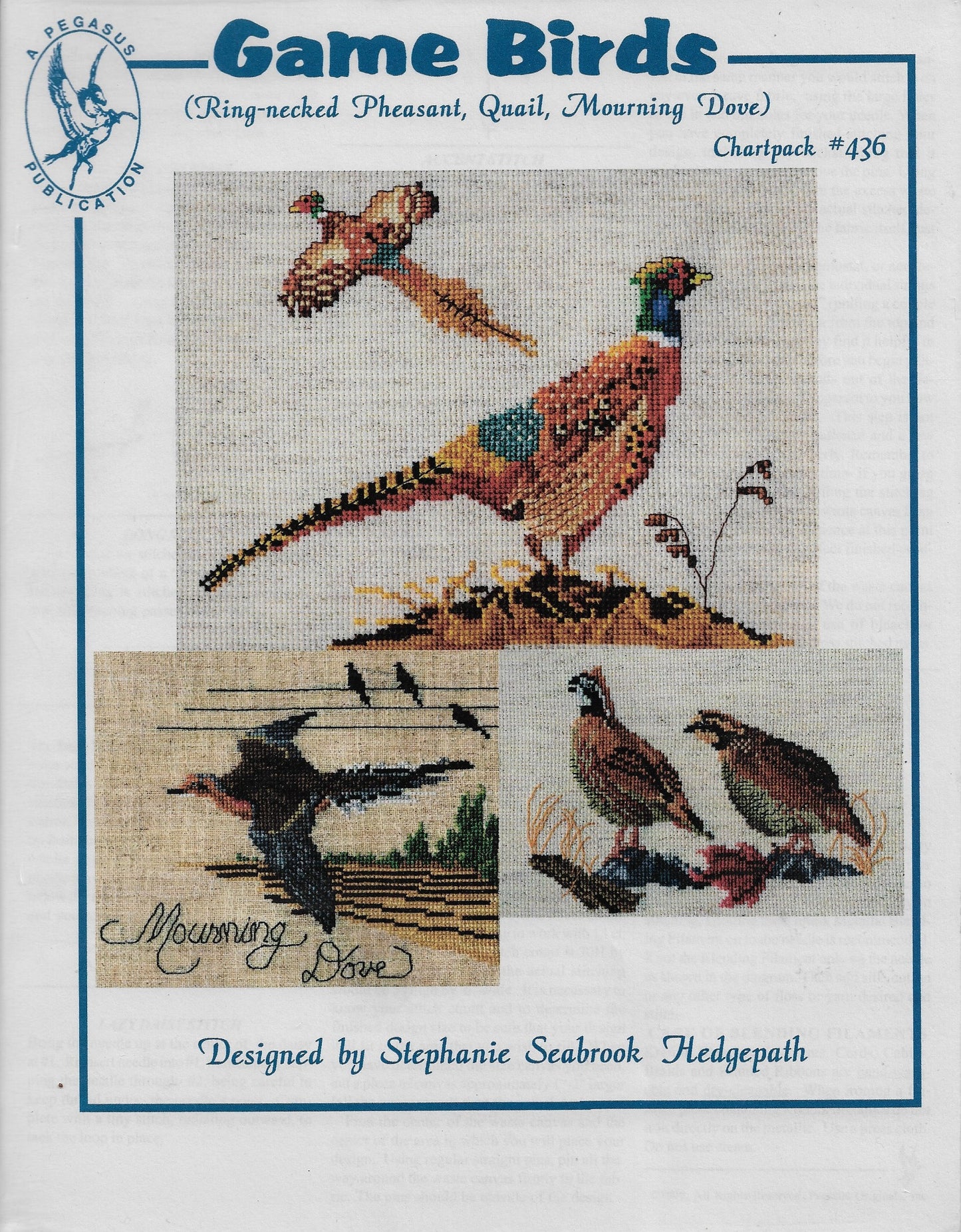 Pegasus Game Birds Ring-necked Pheasant, Quail, Mouring Dove cross stitch pattern