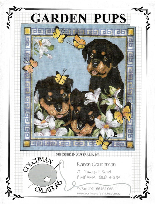 Coachman Garden pups cross stitch pattern