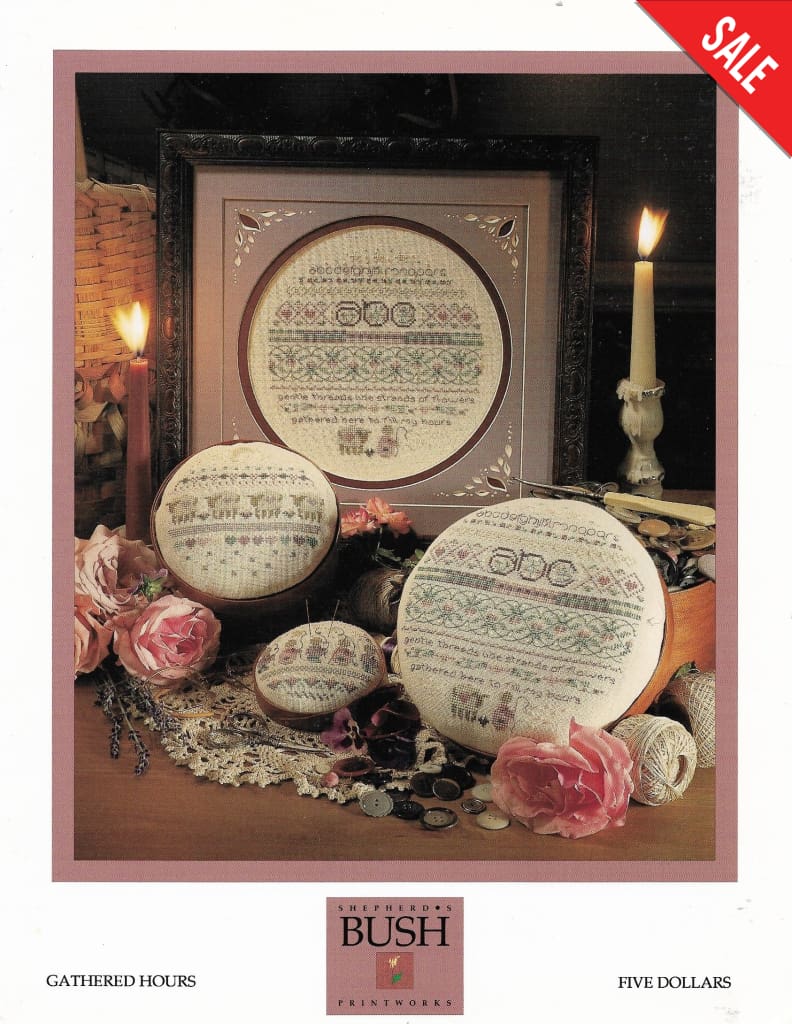 Shepherds Bush Gathered Hours cross stitch sampler pincushion shaker box pattern