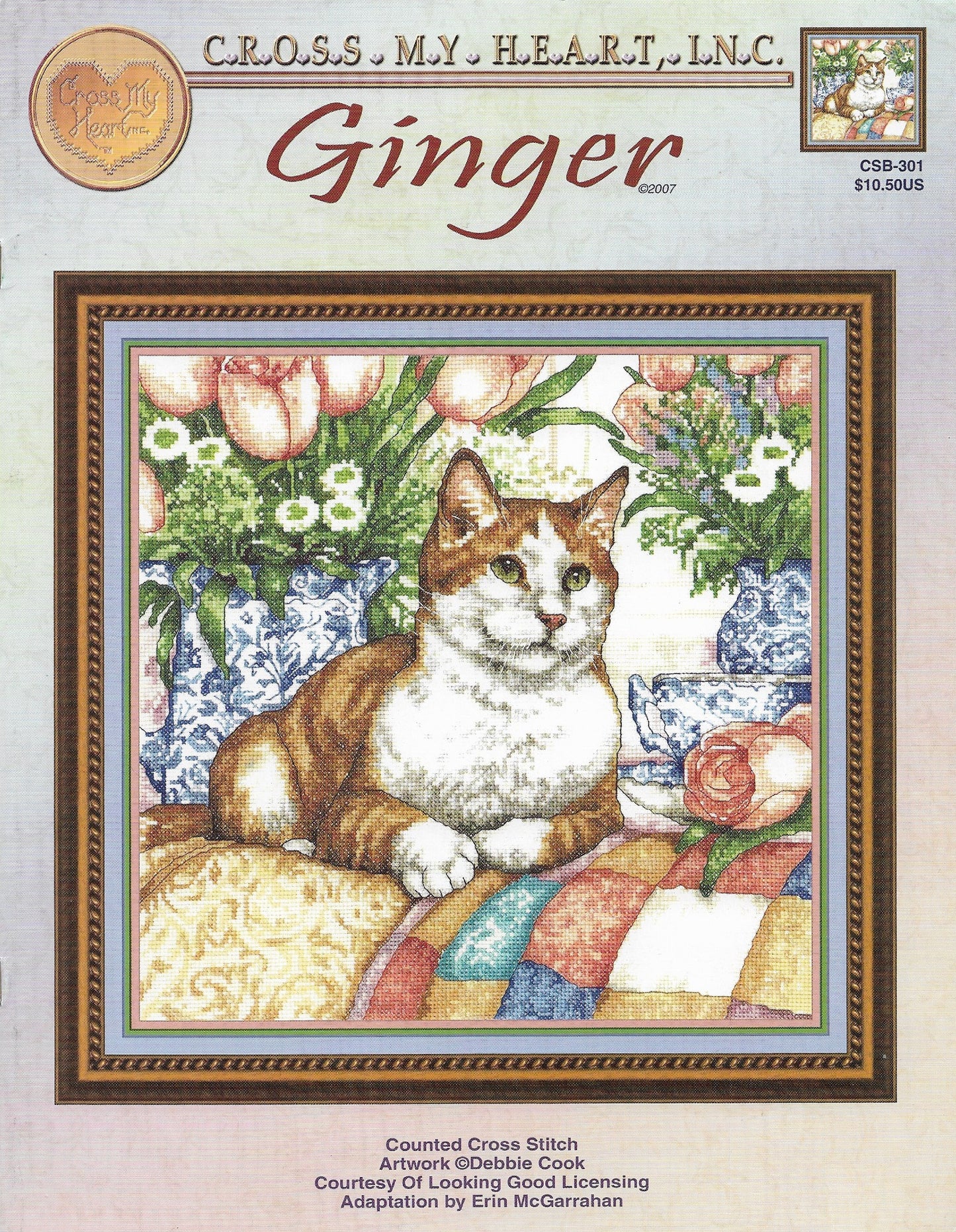 Cross My Heart Ginger CSB-301 cat cross stitch pattern