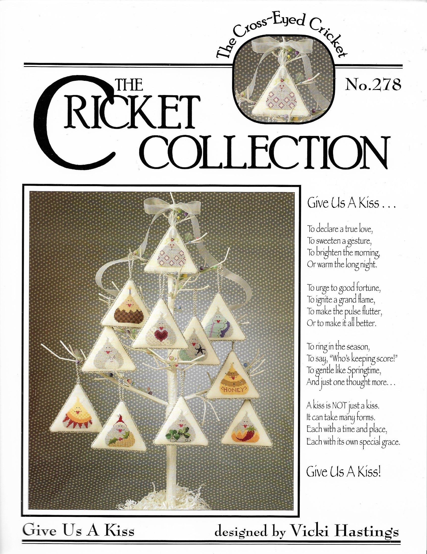 Cricket Collection Give Us a Kiss CC278 cross stitch ornament pattern