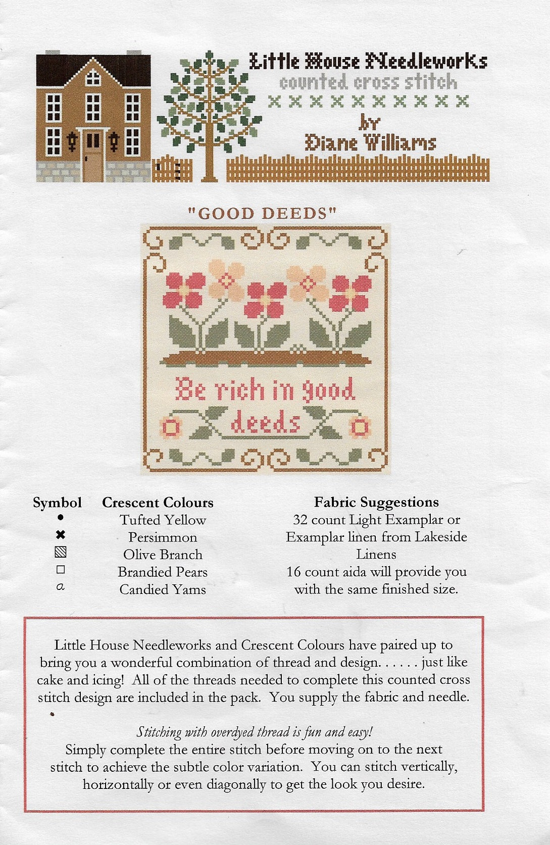 Little House Needleworks Good Deeds cross stitch pattern