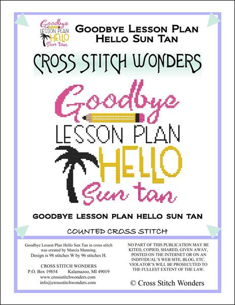 Cross Stitch Wonders Goodbye Lesson Plan Hello Sun Tan cross stitch pattern