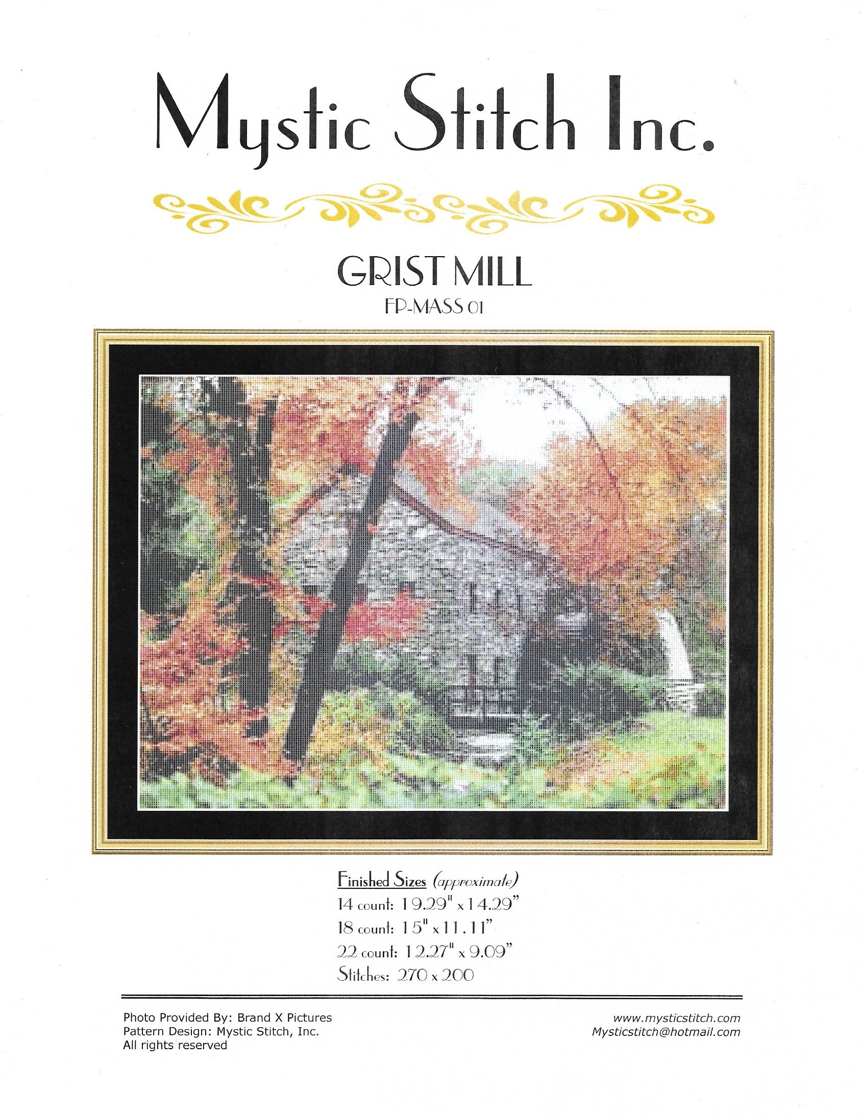 Mystic Stitch Grist Mill cross stitch pattern