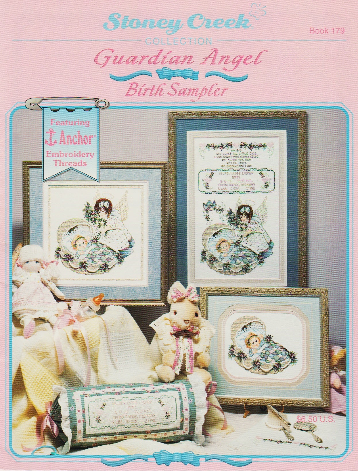 Stoney Creek Guardian Angel Birth Sampler, BK179 baby cross stitch pattern