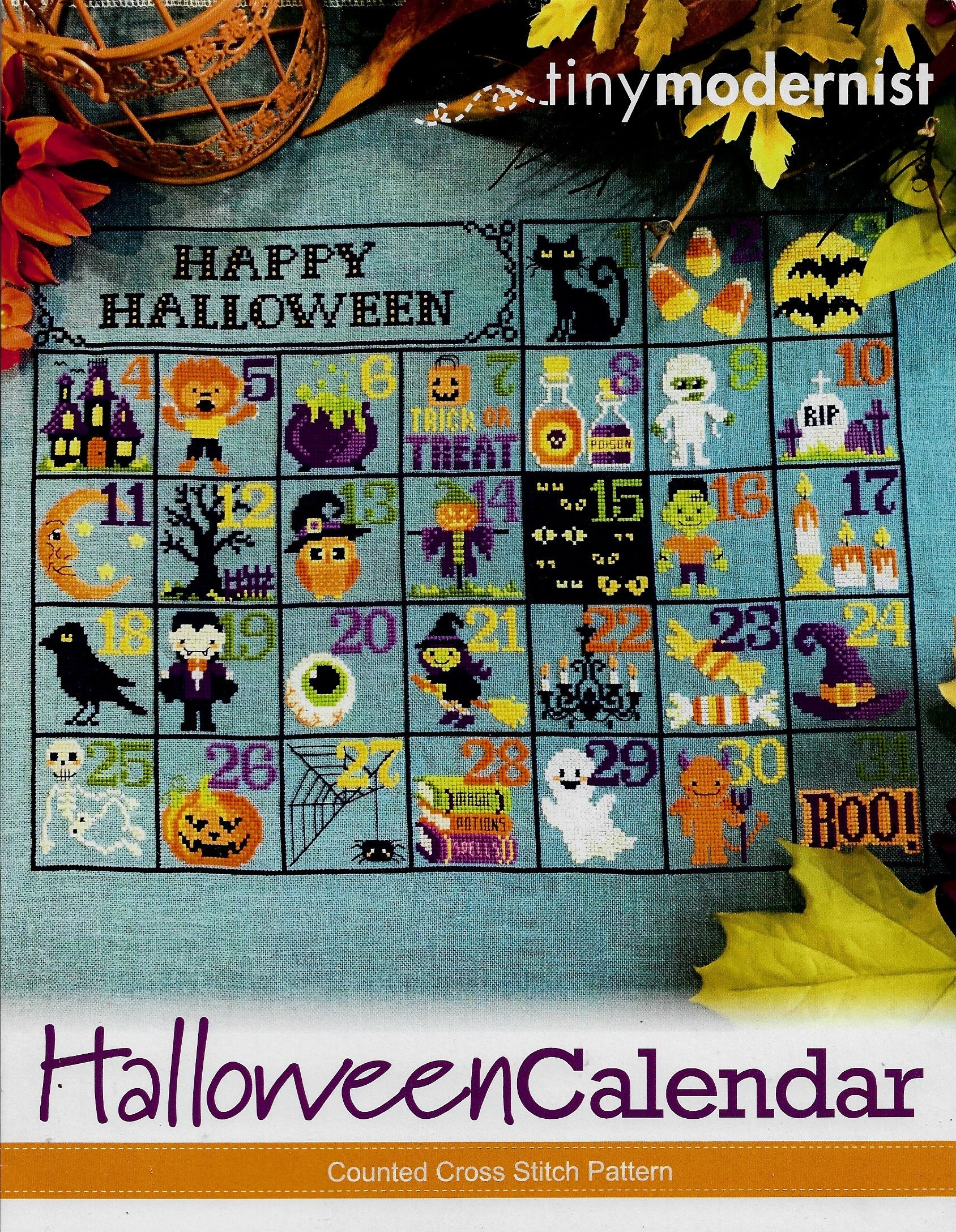 Tiny Modernist Halloween Calendar cross stitch pattern