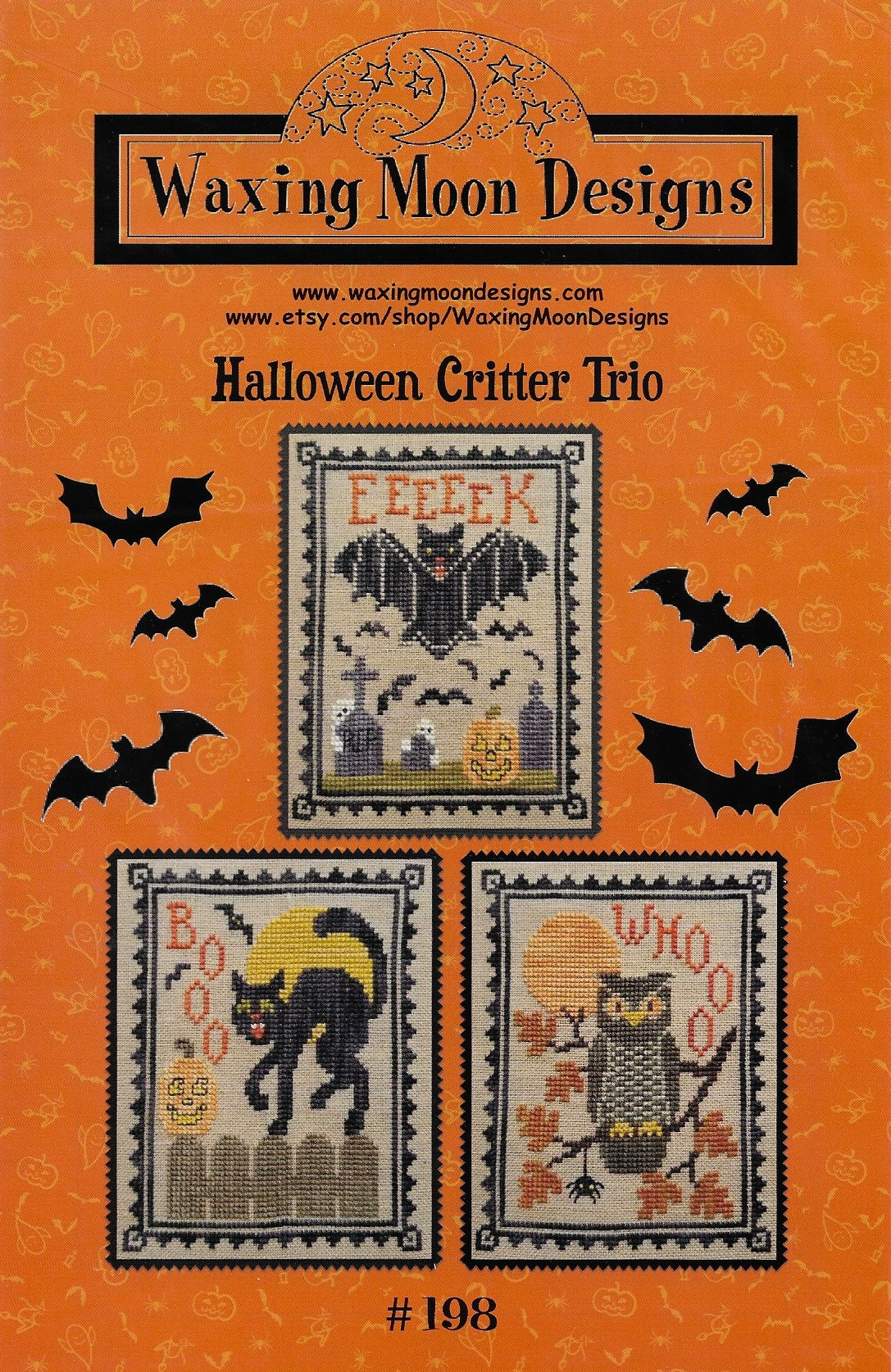 Waxing Moon Halloween Critter Trio cross stitch pattern