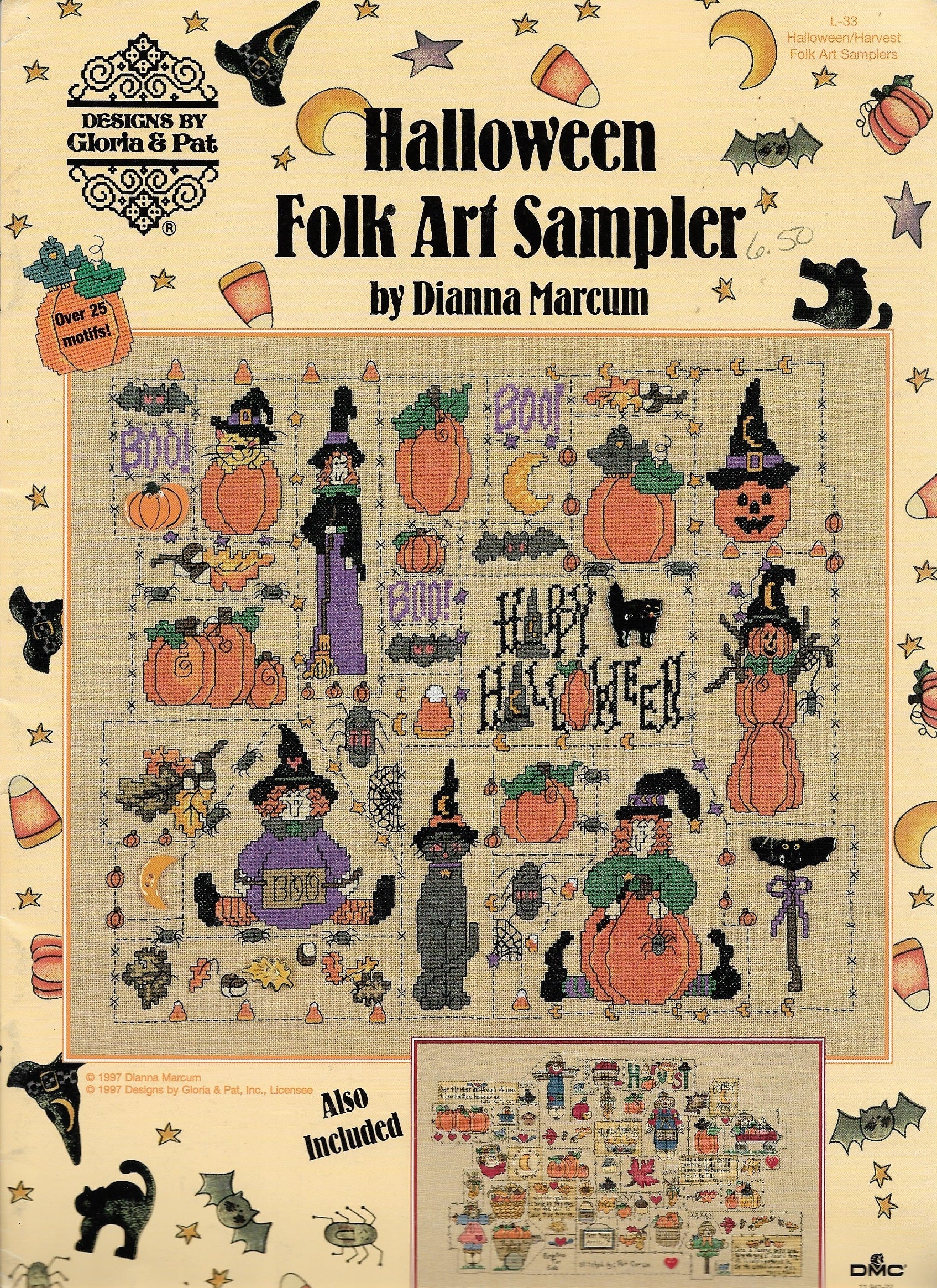 Gloria & Pat Halloween Folk Art Sampler cross stitch sampler pattern