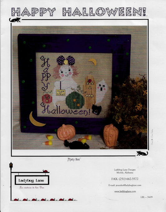 Ladybug Lane Misty Boo Halloween cross stitch pattern