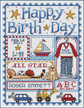 Sue Hillis Happy Birthday for Boys cross stitch pattern