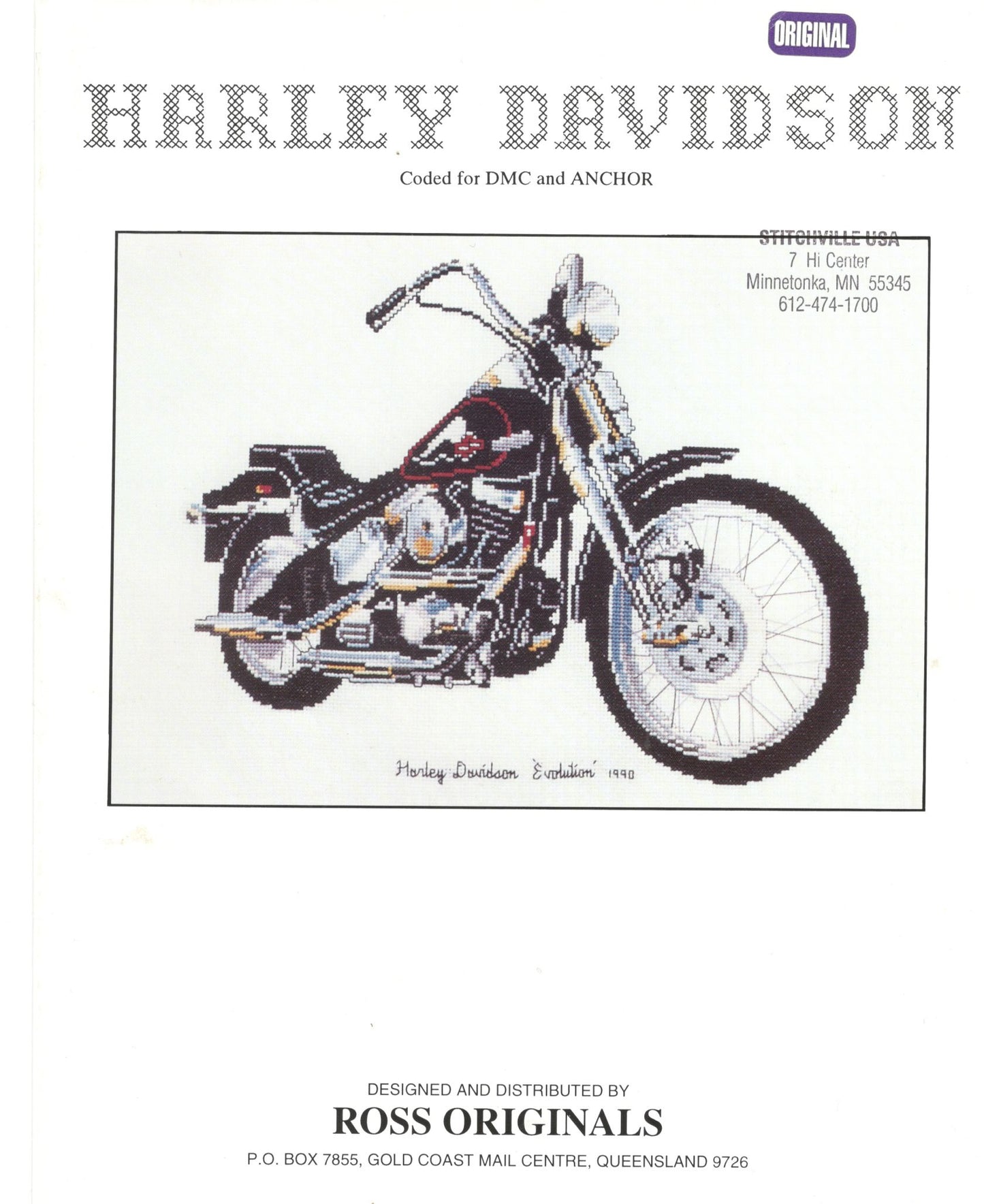 Ross Originals Harley Davidson "Evolution" motorcycle cross stitch pattern