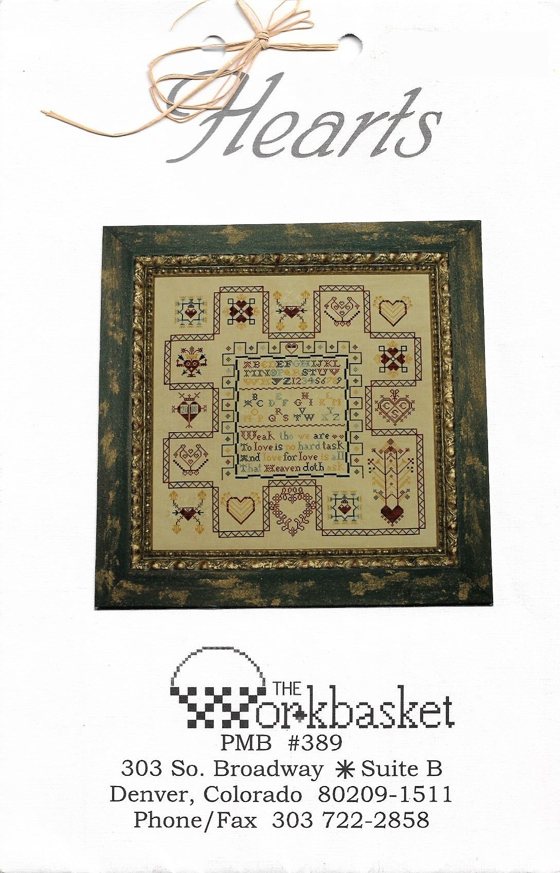 Workbasket Hearts cross stitch sampler pattern