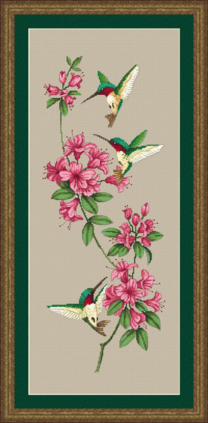 Kustom Krafts Hummingbirds and Rhododendons cross stitch pattern