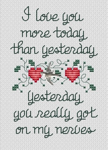 Sue Hillis I Love you more today cross stitch pattern