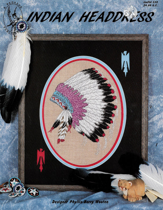 Pegasus Indian Headdress 339 native american cross stitch pattern