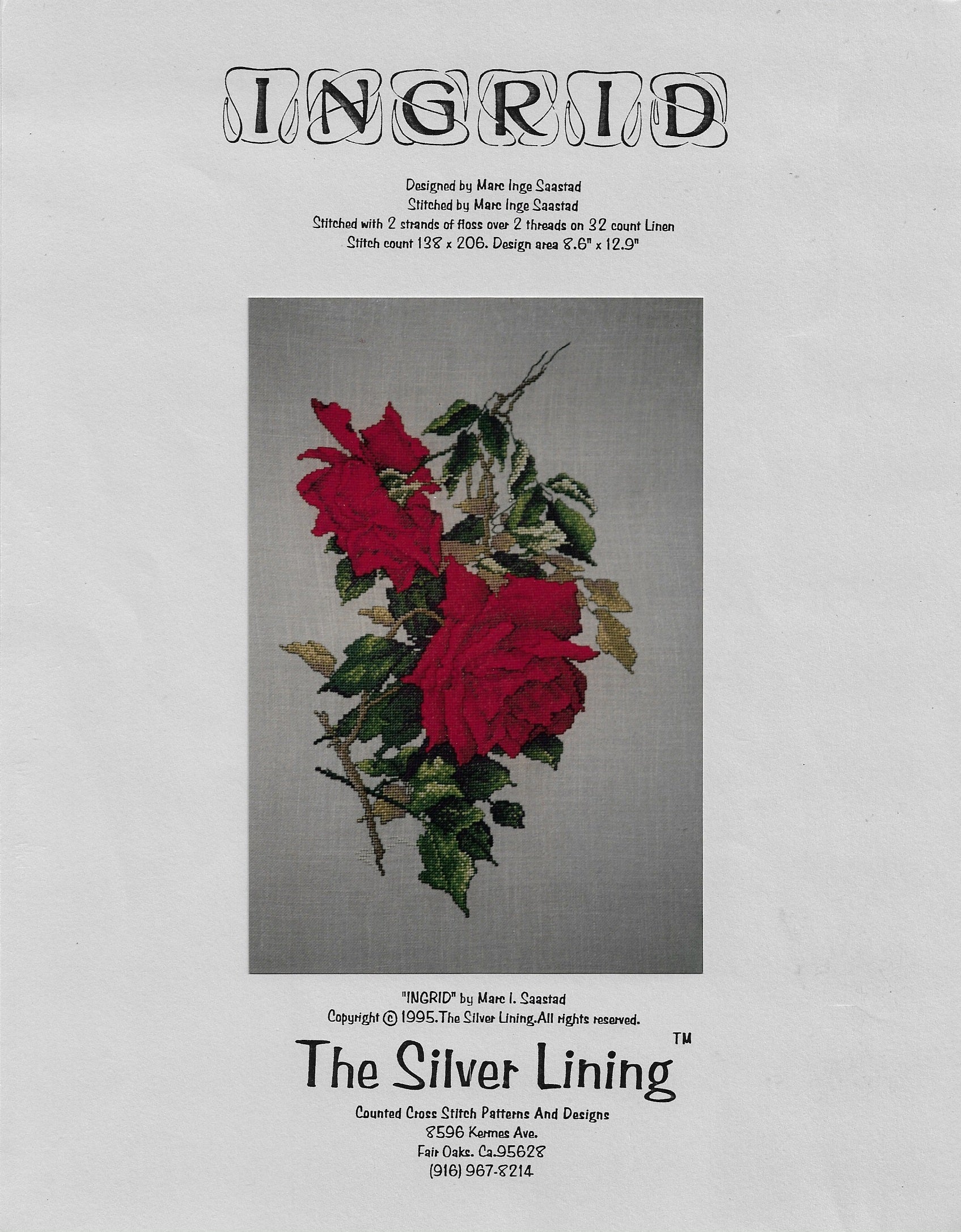 Silver Lining Ingrid rose cross stitch pattern