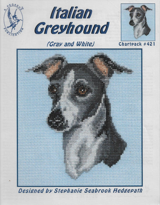 Pegasus Italian Grayhound (Gray) dog cross stitch pattern