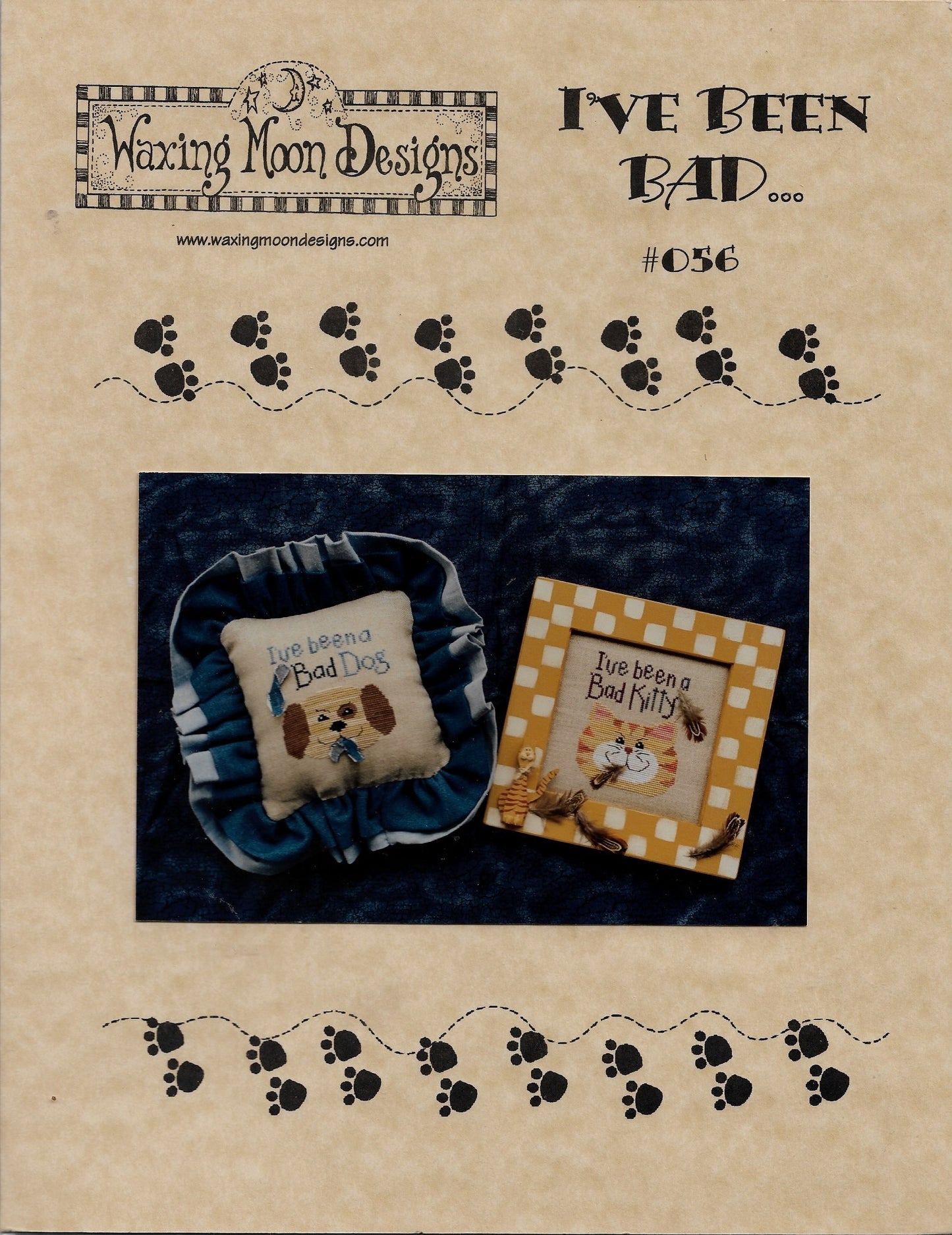 Waxing Moon I've Been Bad cat and dog cross stitch pattern