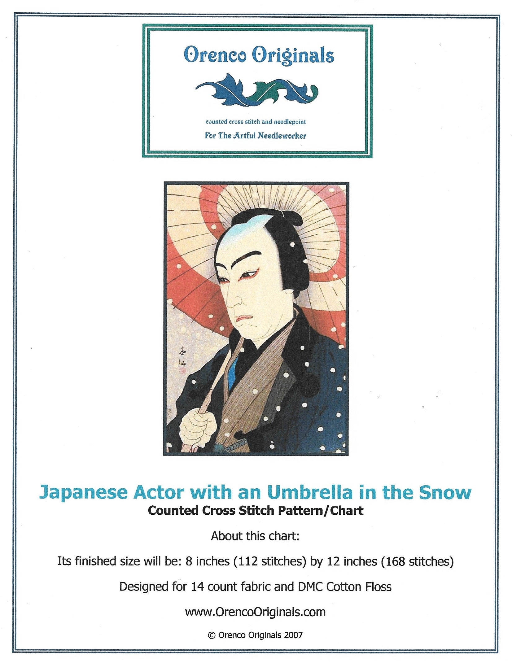 Orenco Originals Japanese Actor  with an Umbrella in the Snow asian cross stitch pattern