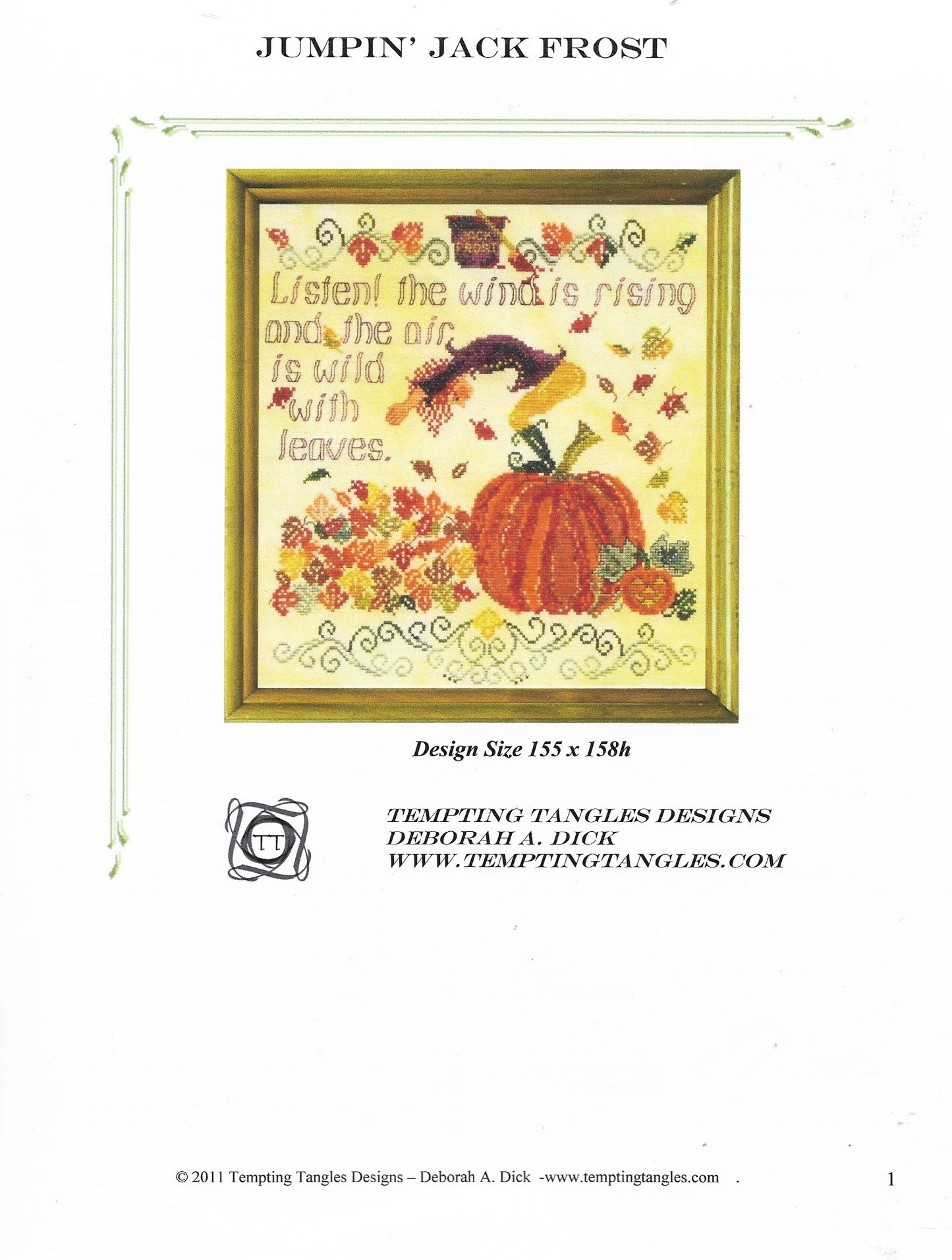 Tempting Tangle Jumpin' Jack Frost Thanksgiving Autumn cross stitch pattern