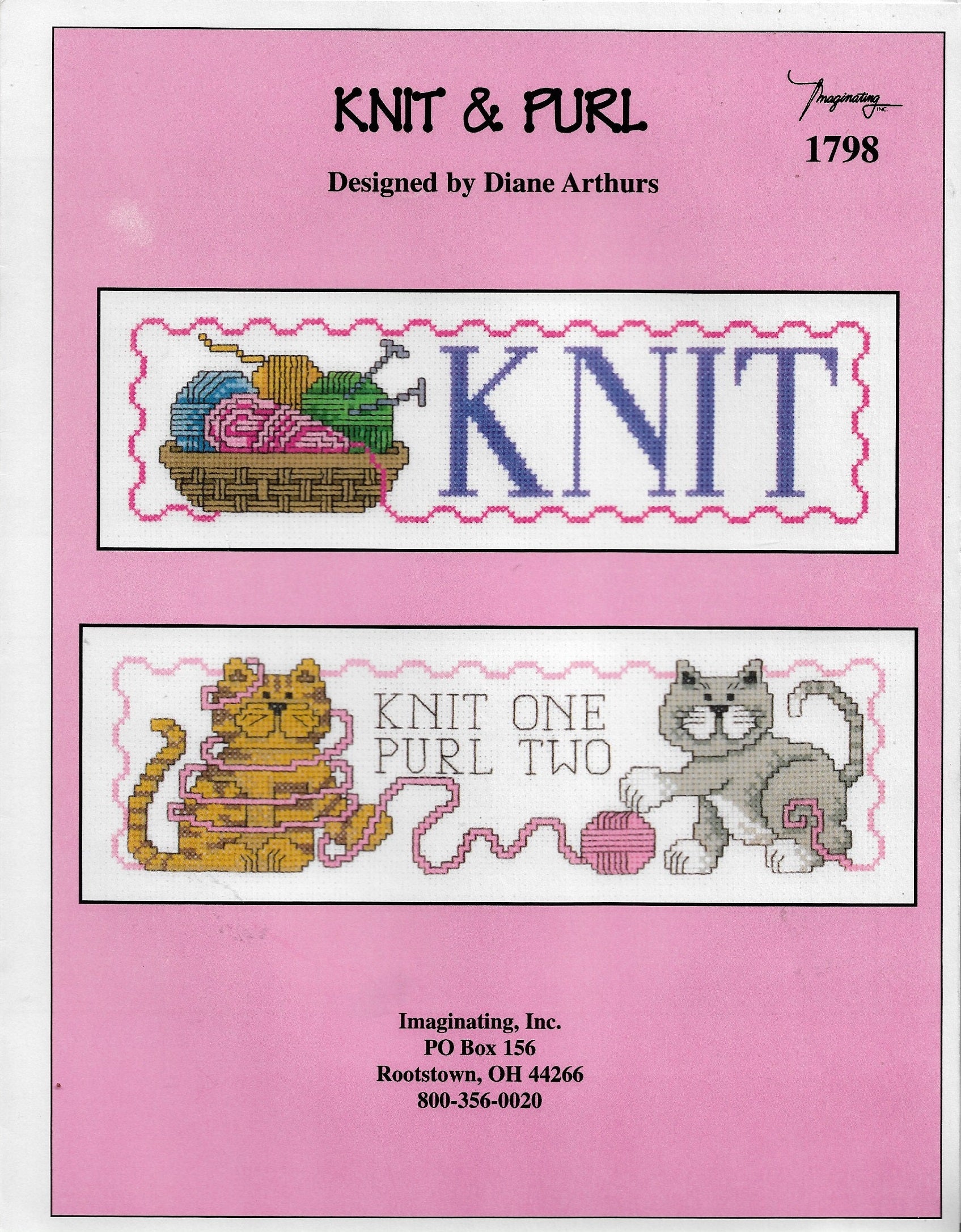Imaginating Knit and Purl cat cross stitch pattern