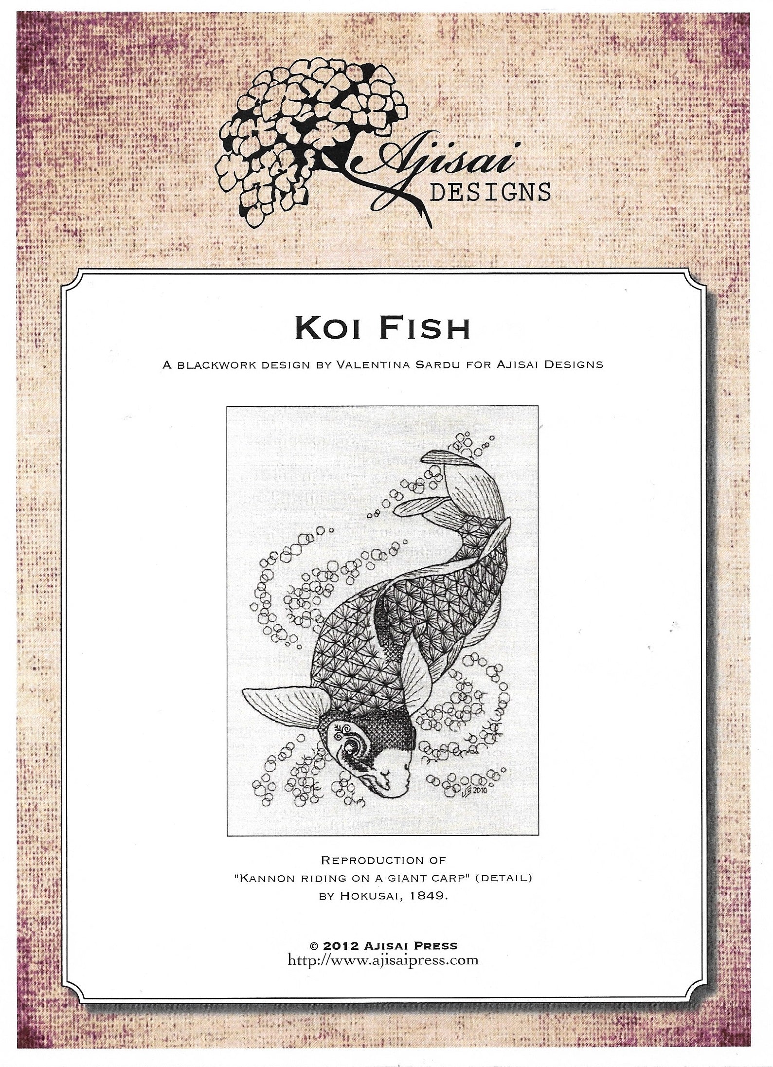 Ajisai Koi Fish blackwork cross stitch pattern