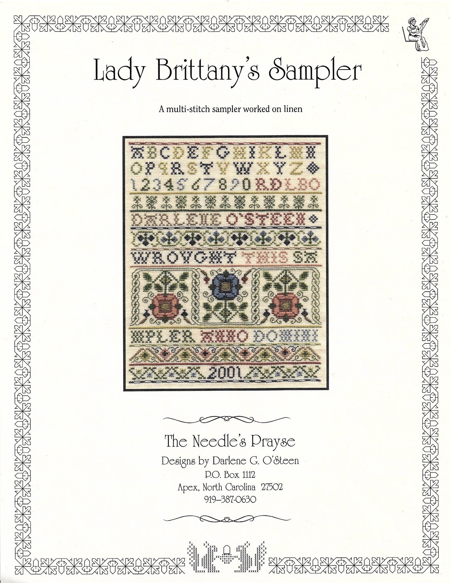 The Needle's Prayse Lady Brittany's Sampler cross stitch pattern