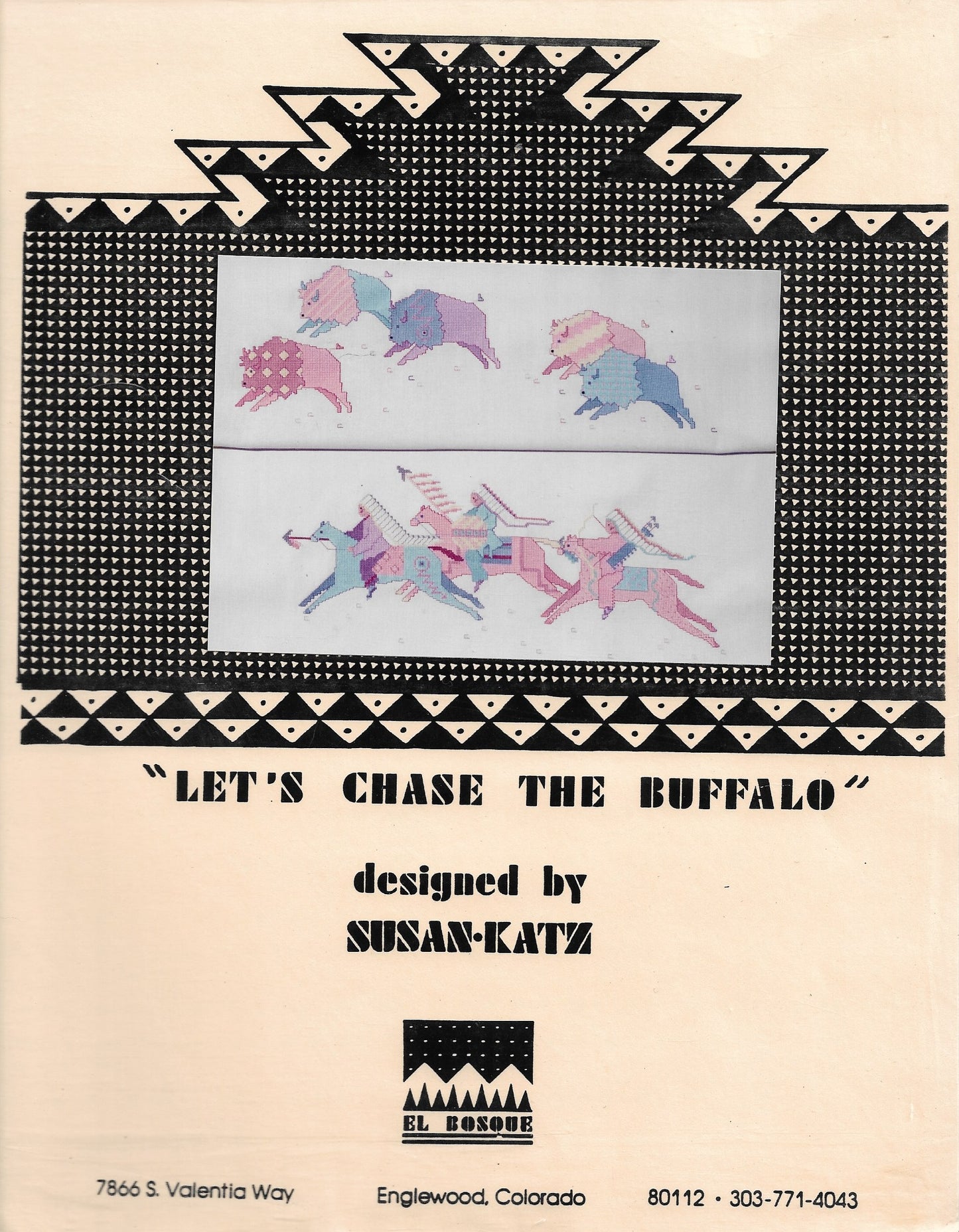 Susan Katz Let's Chase the Buffalo native american cross stitch pattern