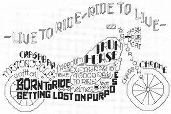 Imaginating Let's Ride motorcycle cross stitch pattern