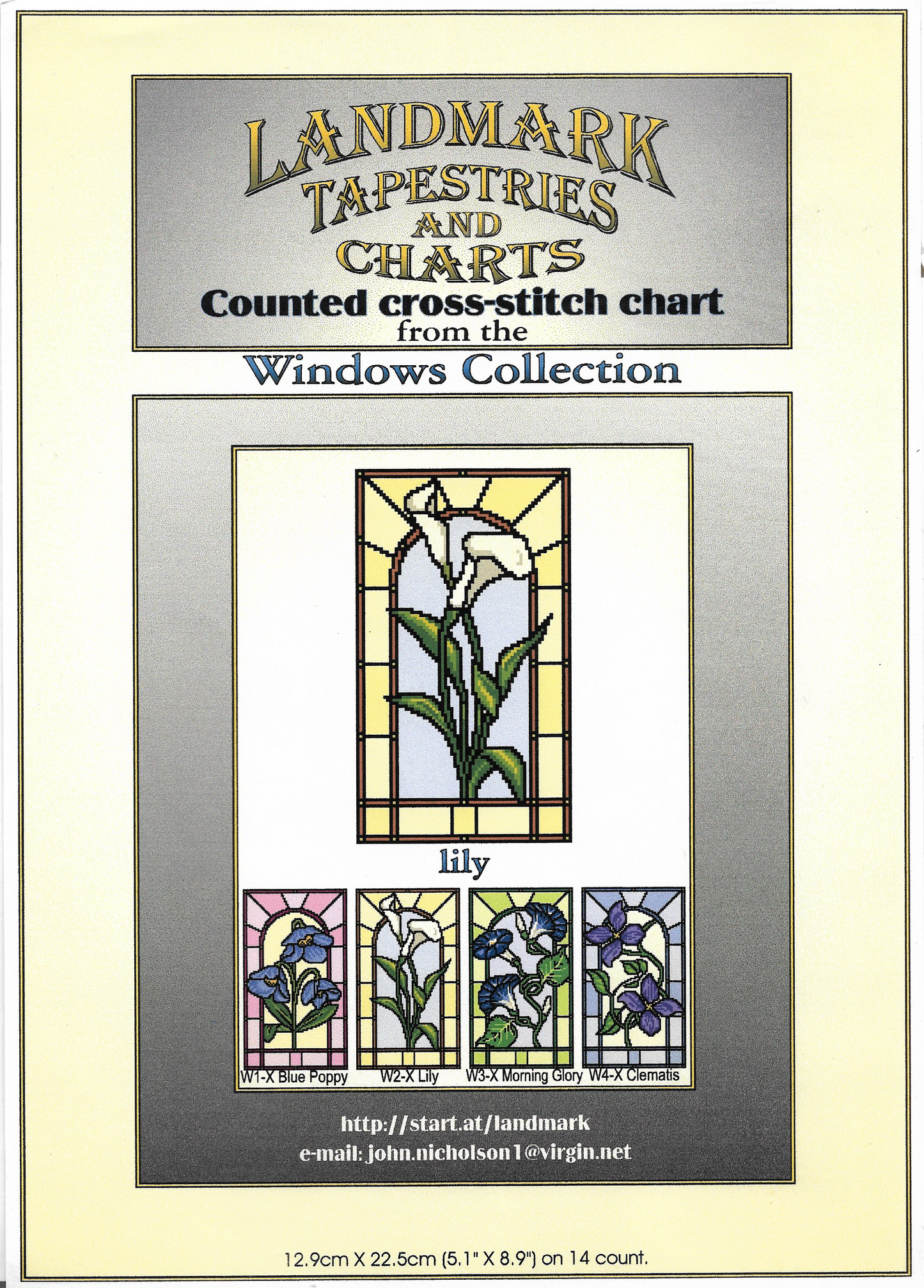 Landmark lily stained glass window cross stitch pattern