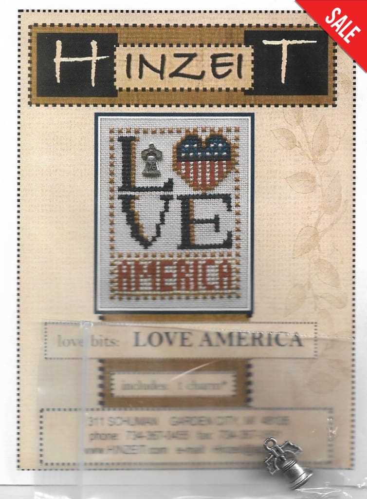 HinZeit Love America patriotic cross stitch pattern