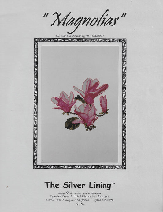 Silver Lining Magnolias flower cross stitch pattern